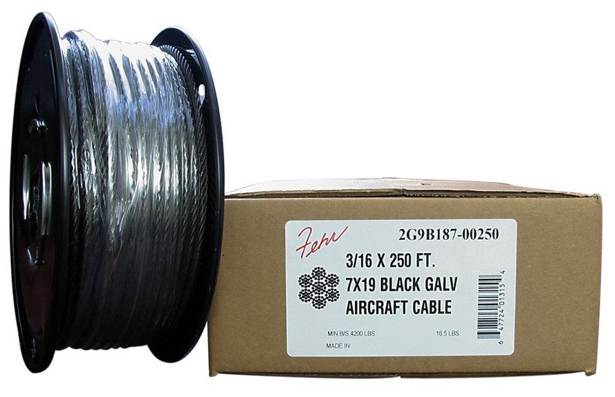 250ft Black Galvanized Aircraft Cable